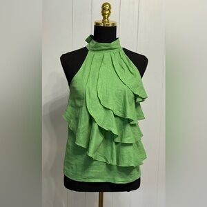 Elena Solano Vibrant Green Linen Blend Top